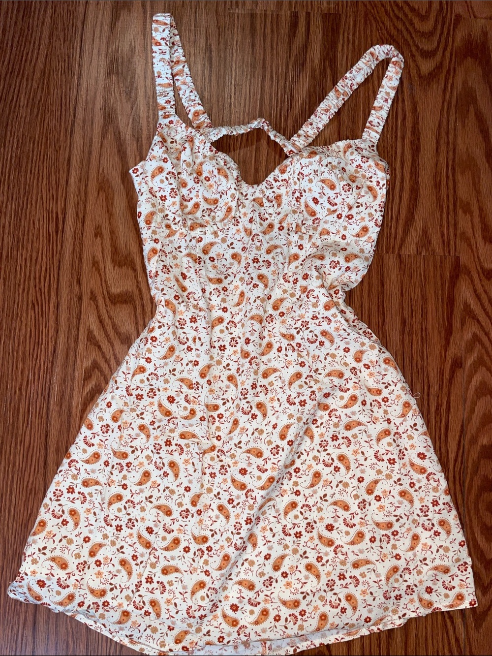 Sleeveless Mini Dress in Cream with Rust Floral Paisley